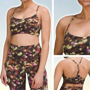 LULULEMON Flow Y Nulu Bra Light Support Size 4 Soft Focus Splatter Green Multi